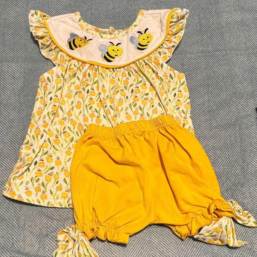 Yellow Bee Embroidered Baby Outfit
